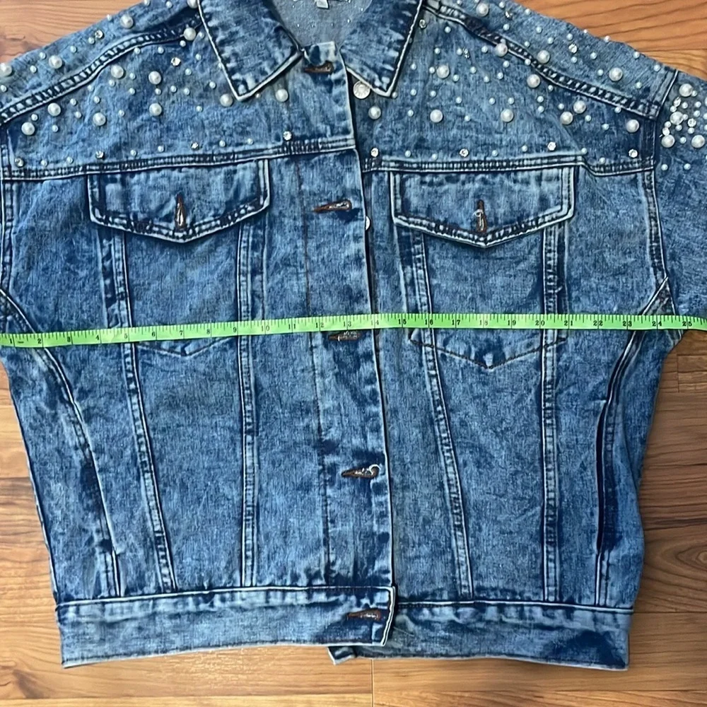 Veveret Pearl Rhinestones Denim Button Down Oversized Jacket Size large - Picture 5 of 10
